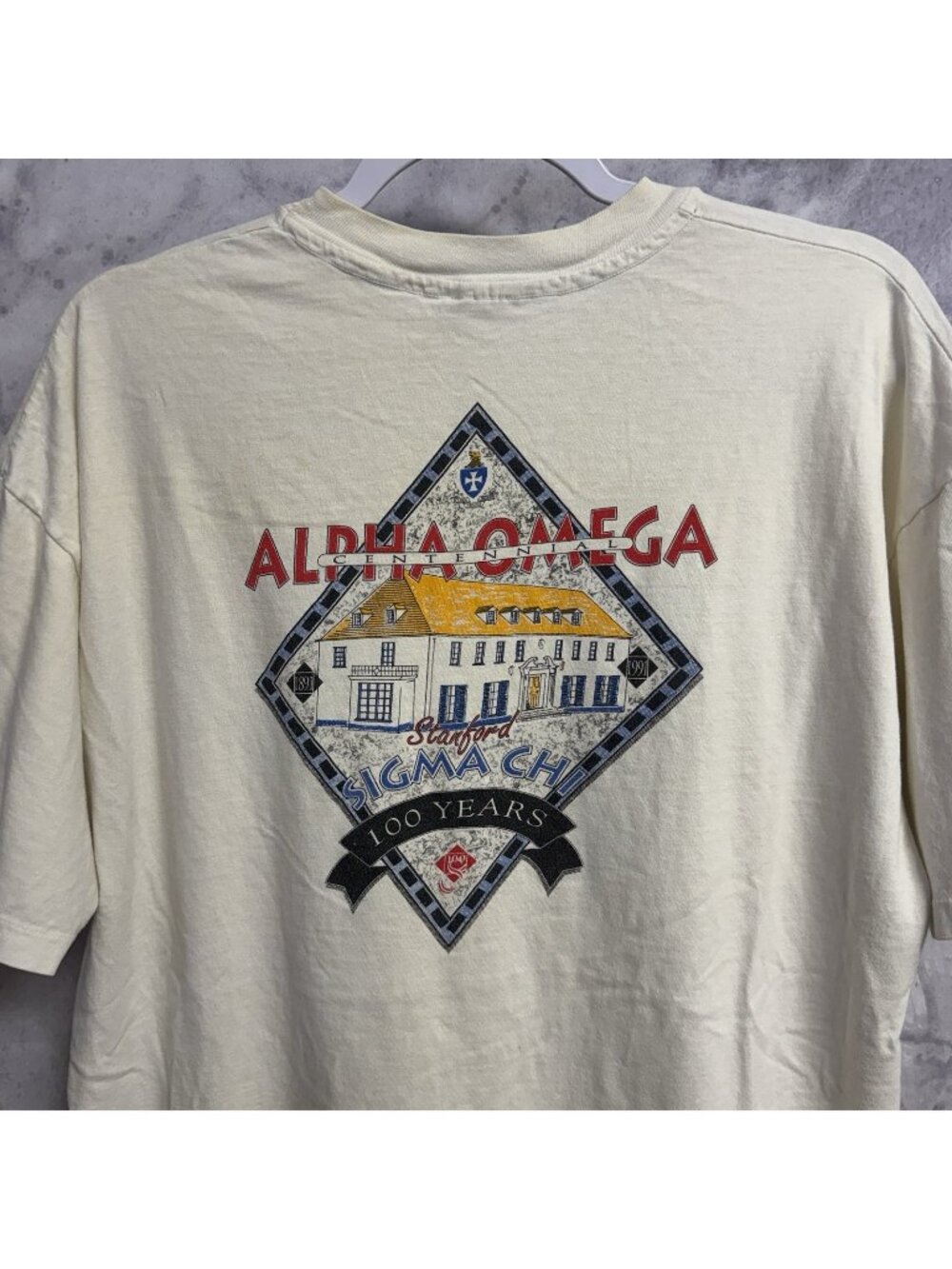 Vintage 90s Stanford University Alpha Omega Sigma Chi Fraternity T Shirt XL